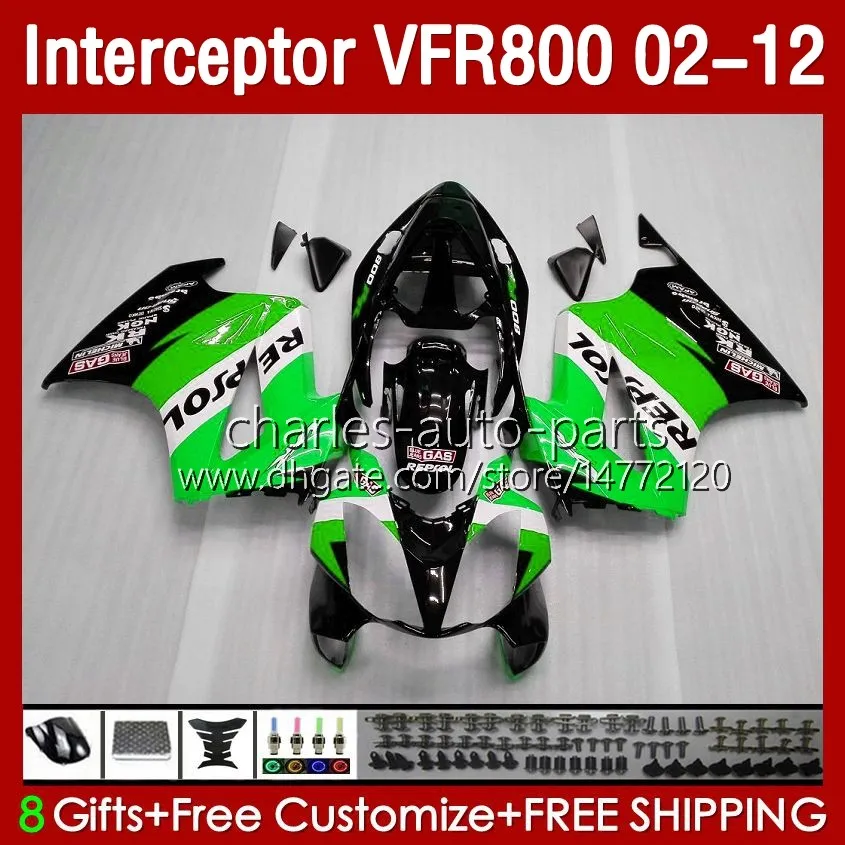 Nadwozie dla Honda Interceptor VFr800 VFR 800 RR CC 800RR 02-12 Bodys 129NO40 800CC VFR800RR 02 03 04 05 06 07 VFR-800 Repsol Green 2002 2008 2009 2011 2012 Working