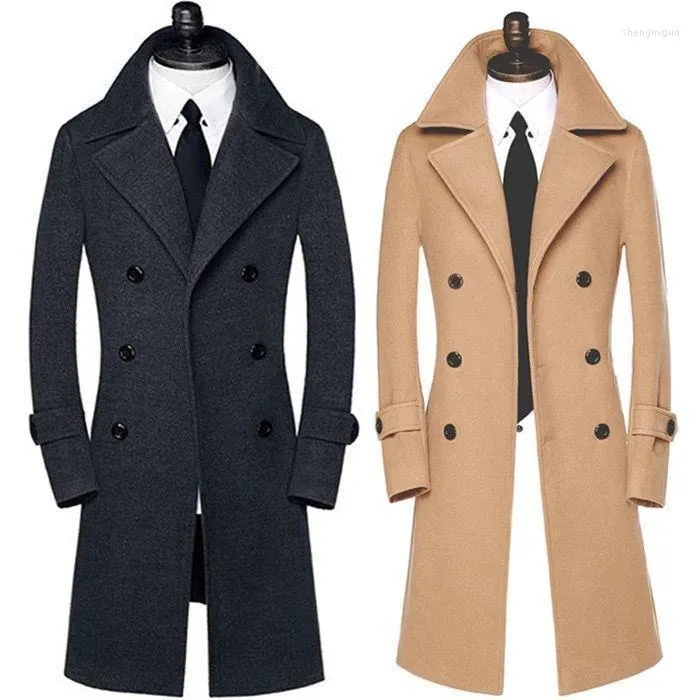 남자 양모가 가을과 겨울 모직 코트 슬림 잘 생긴 바람막이 트위드 코튼 두꺼운 중간 길이 재킷