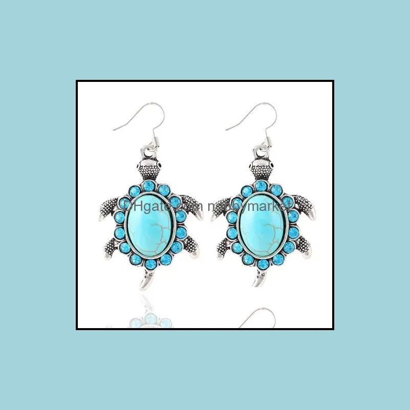 Women Earrings Turquoise Fashion Vintage Bohemian Turtle Bear Gourd Flowers Stud Charm Diamond Earrings Jewelry Christmas Gift for