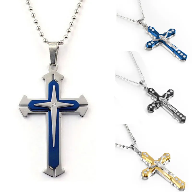 Diamond Pendant Necklace Men's Hip Hop Stainless Steel Cross Necklaces Creative Decorative Gift Supplies