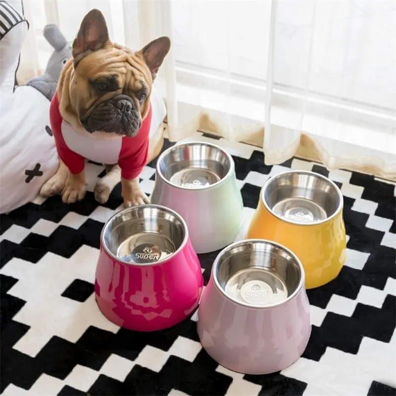 Hupe High Foot Bowl Mascotas Cubo de agua potable Specialpurpose Acero inoxidable Perro Pots Plataforma Arroz Y200917