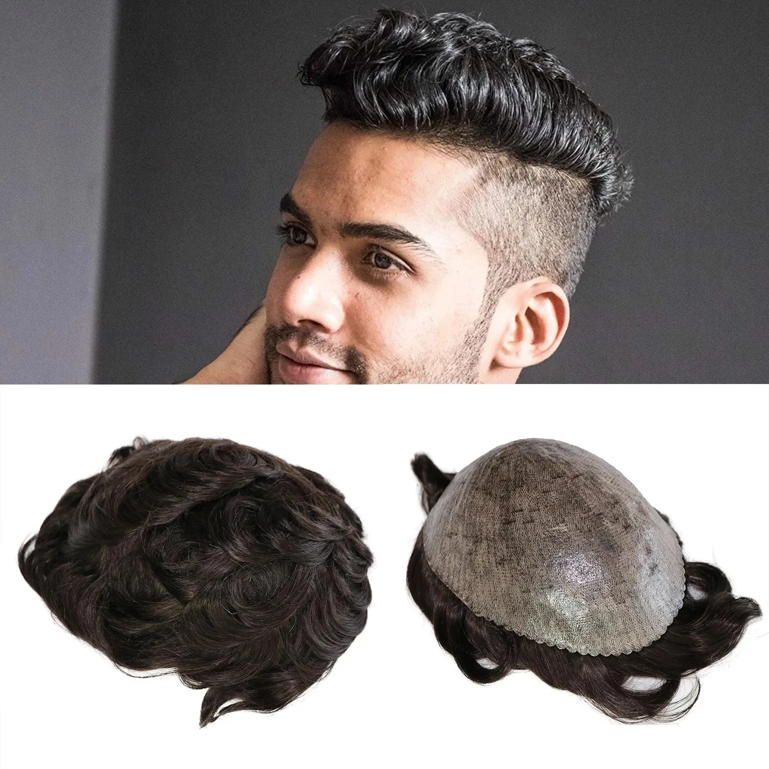 Pełna Trwała Skóra Pu Męskie Peruki Ludzkie Hair Toupee Mężczyzna Protezy Hair Proteza Włosów Wymienne System Włosów Kawałki Peruka Dla Male