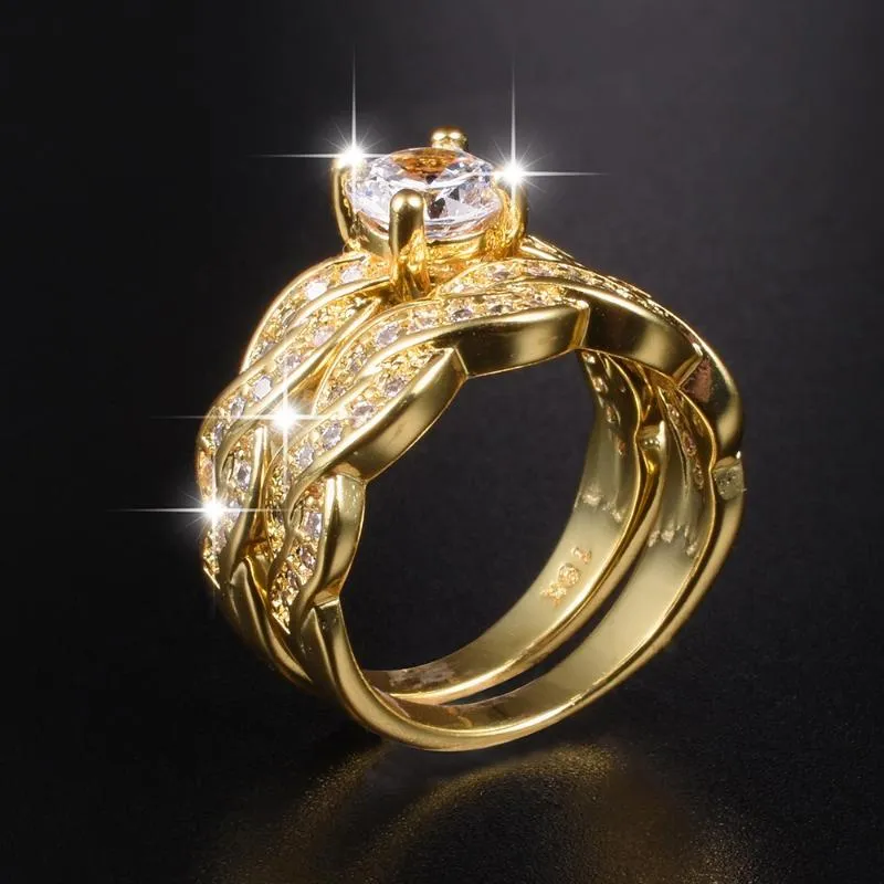 Cluster-Ringe, luxuriös, 925er Sterlingsilber, rund, 2 Karat Diamanten, 2-in-1, handgefertigt, 18 Karat Gold, Hochzeitstag für Damen, SchmuckCluster