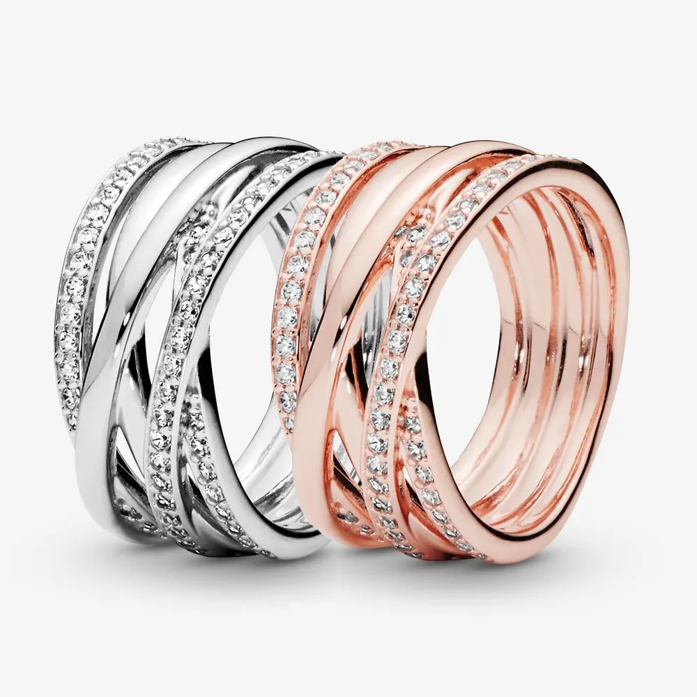 Authentieke 925 Sterling Zilver Fonkelende Gepolijste Lijnen Ring Voor Vrouwen Trouwringen Mode-sieraden Accessoires