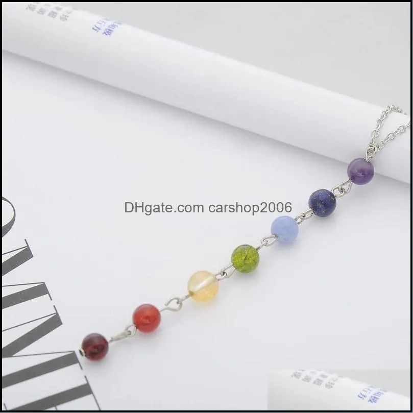 New 7 Colorful Natural Stone Crystal Pendant Chakra Necklace Women India Yoga Reiki Healing Balancing Necklaces Jewely Woman
