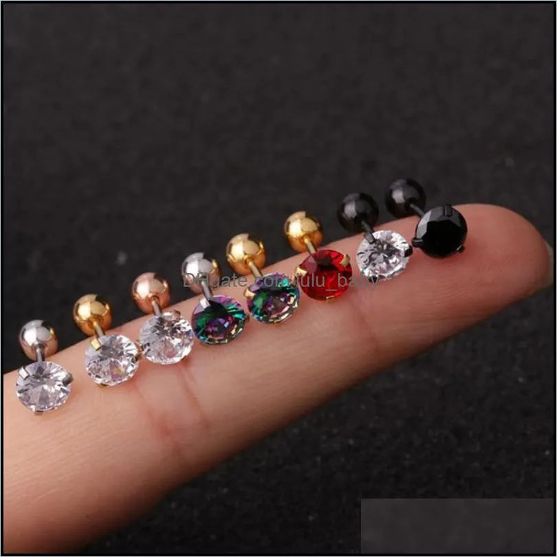 set of 6 pcs zircon ear cartilage tragus studs earrings body piercing jewerly for women and girls