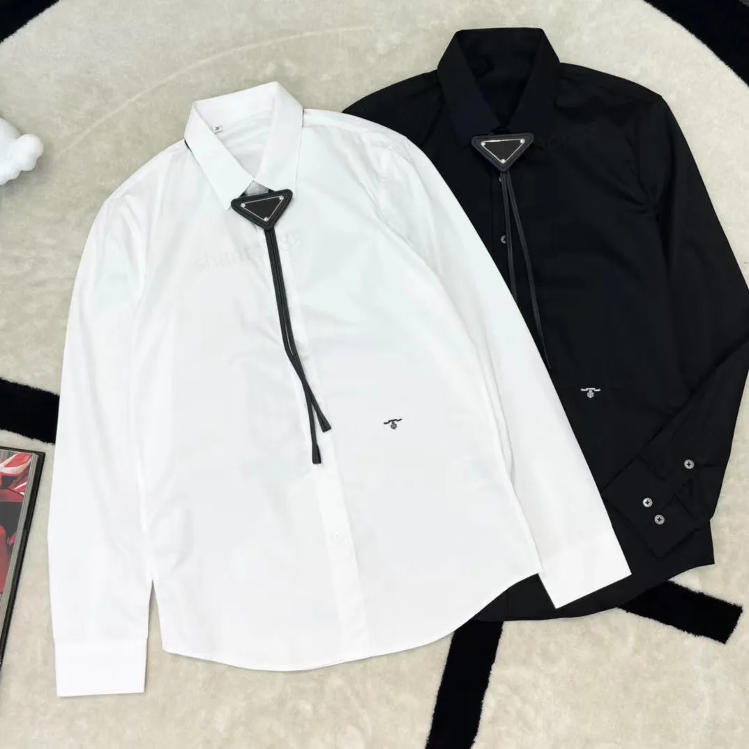Luxe ontwerper Prad Mens Drail Shirts SS Business Casual shirt met lange mouwen Dubbele hoogwaardige 120 tellen Poplin katoenen huidvriendelijke dekvruchting