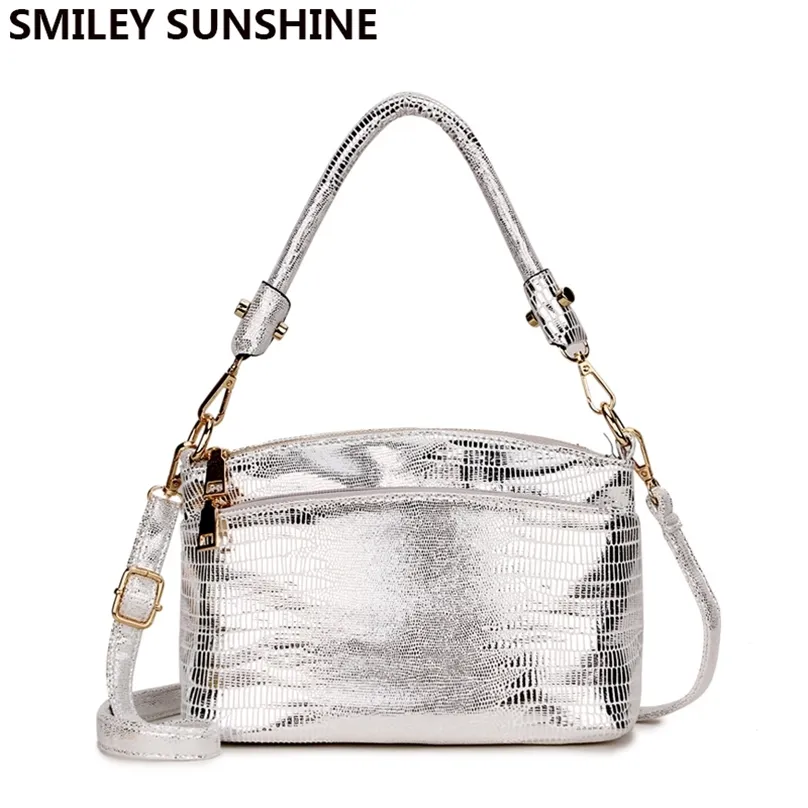 Smiley Sunshine Silver Messenger Crossbody Bag For Women Luxury Small Womans läderhandväska Damer Handväskor 220722