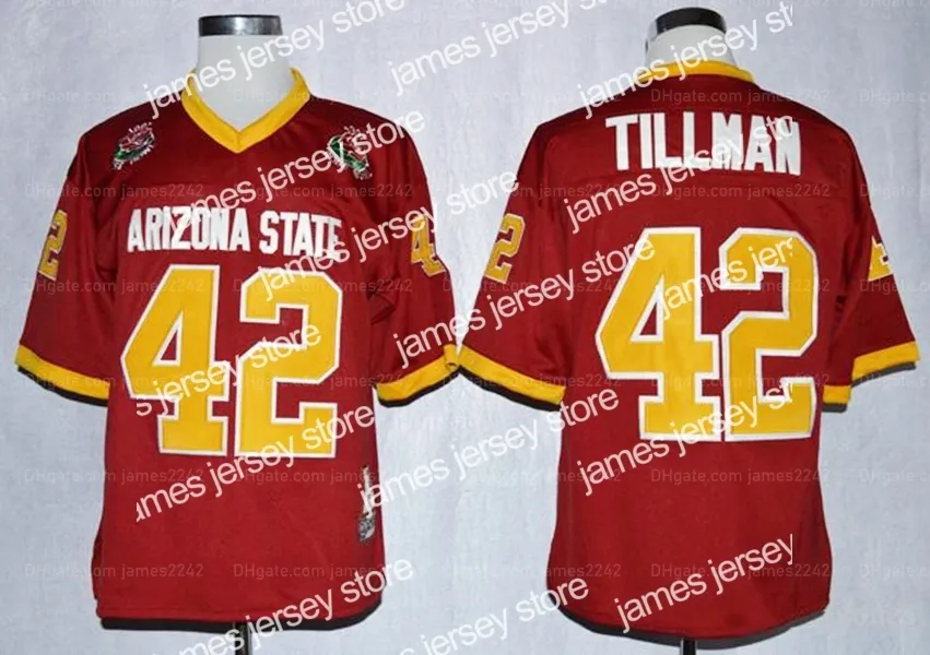 Nieuwe vintage 1997 Rose Bowl College voetbalshirt Sun devis Asu Pat Tillman 42 Maroon Heren genaaide topkwaliteit shirts