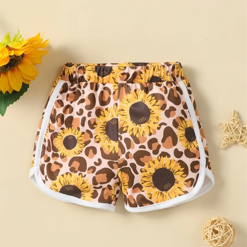 Bebê leopardo e shorts de ligação de contraste de girassol ela