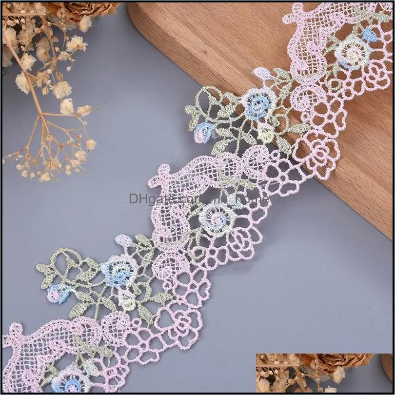 Ribbon H817 Colorful Flower Lace Trim Wedding Embroidered Diy Handmade Patchwork Valentines Day Home Decor Sewing Supplies Crafts
