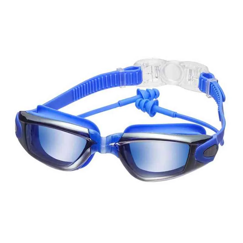 Lunettes de natation anti-buée pour adultes femmes hommes jeunesse galvanoplastie lunettes de natation lentille HD sans fuite lunettes de natation avec bouchons d'oreille G220422