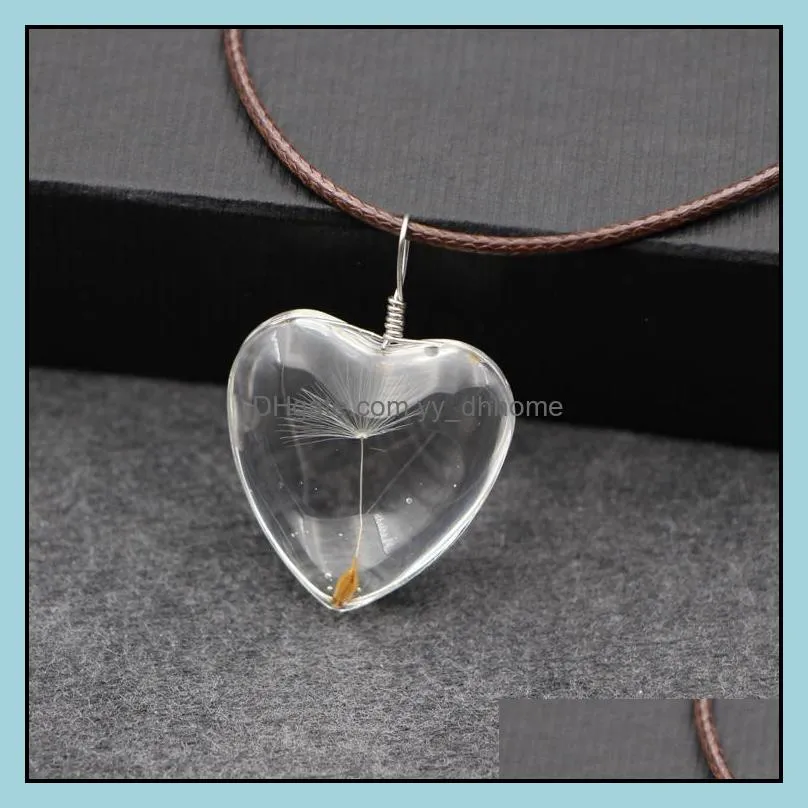 cute dandelion flower heart choker necklace pendants vintage lucky jewelry with rope chain for women men