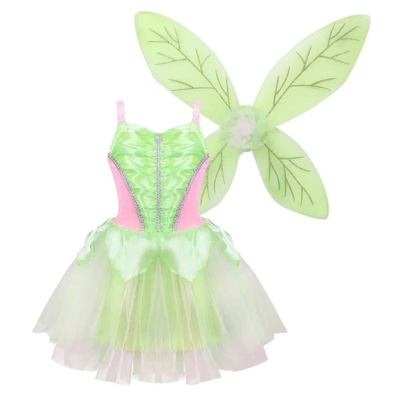 Mädchenkleider Kind Mädchen Prinzessin Fee Kostüm Tinkers Bell Tutu Kleid Ärmellos Flügel Mädchen Cosplay Karneval Halloween PartyGirl's