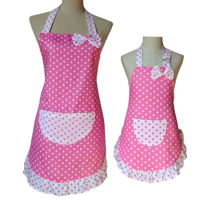 Lovely Cute Bowknot Mother and Daughter Apron Cotton Polka Dot Ruffled Kitchen Avental de Cozinha Divertido Y200103