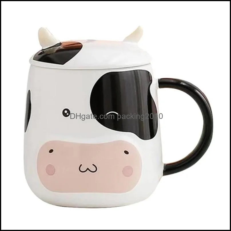 mugs 450ml ceramic cow coffee mug tea cup with lid and spoon for home office