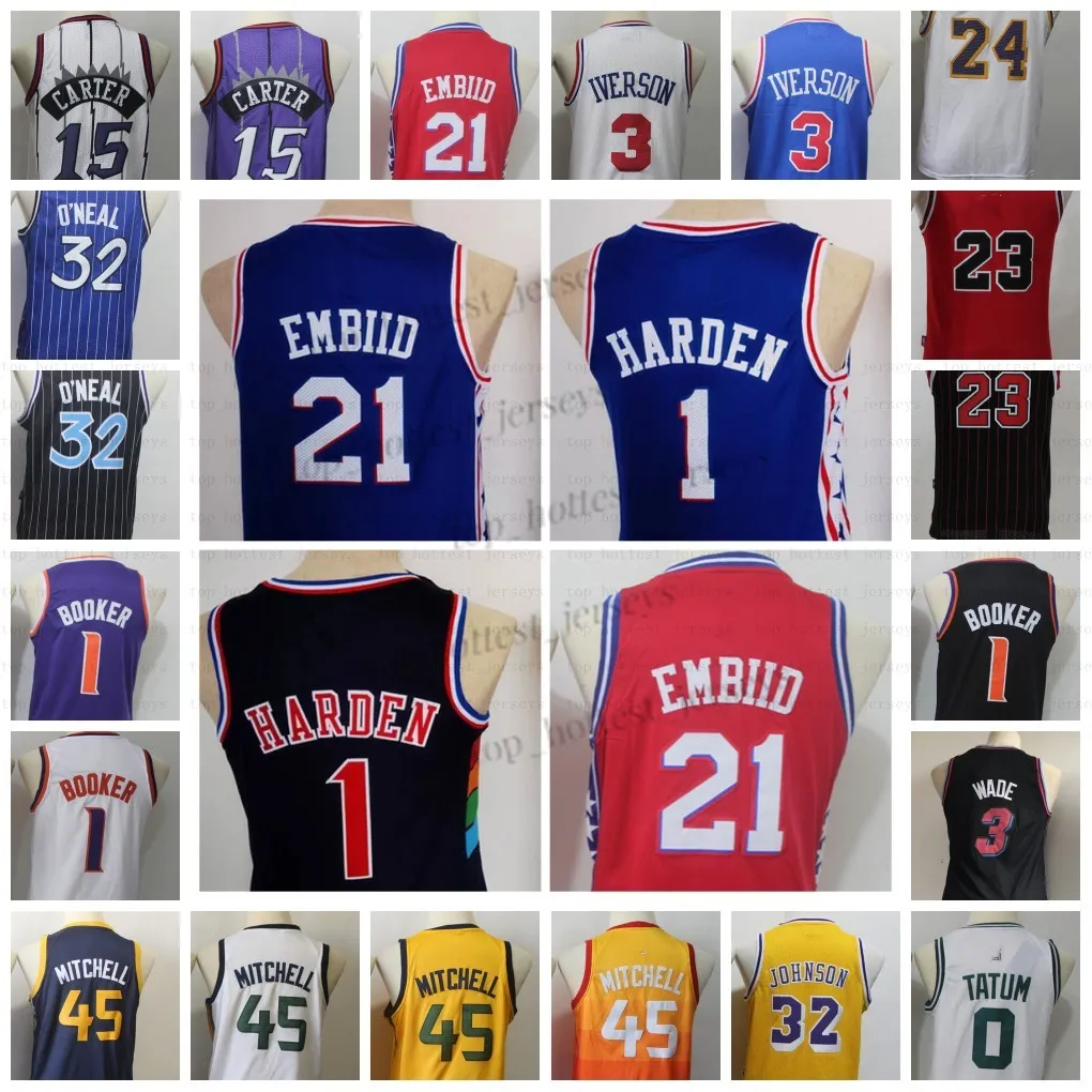 Jeugd Joel Embiid Devin 1 Booker Kids Basketbal Jersey Allen Iverson Shaq 32 Mitchell Groen Wit Dwyane Gestikt retro jerseys cadeau Uniform T-shirts Goede kwaliteit