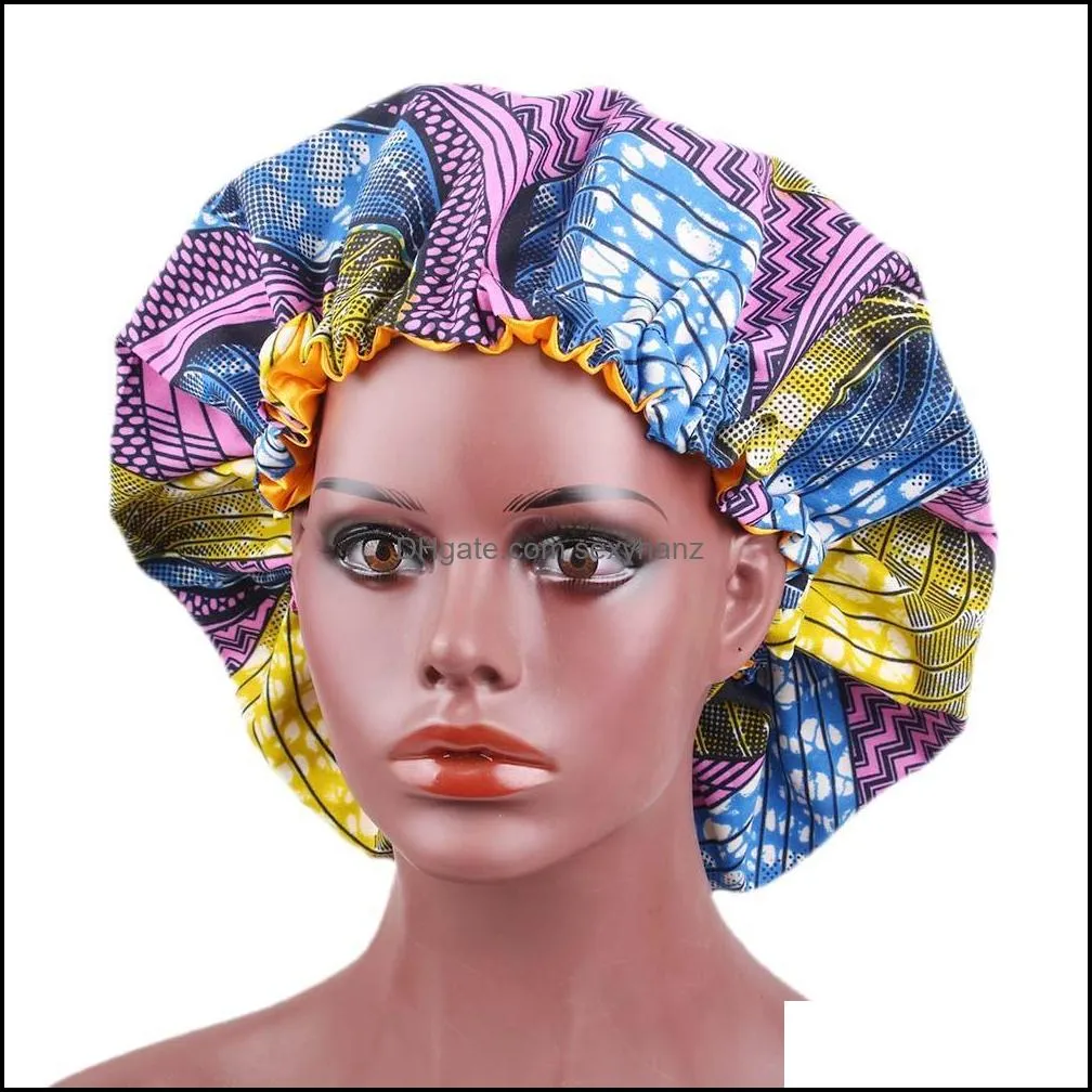 Elastic Adjustable size Bonnet Ladies Nightcap Chemotherapy Satin Lined African Print Bonnets