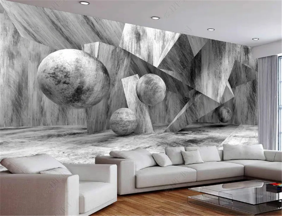 Papier peint 3D pour salon rond ballon pierre ciment canapé canapé mur papillon de mur décoration mural paille de parede