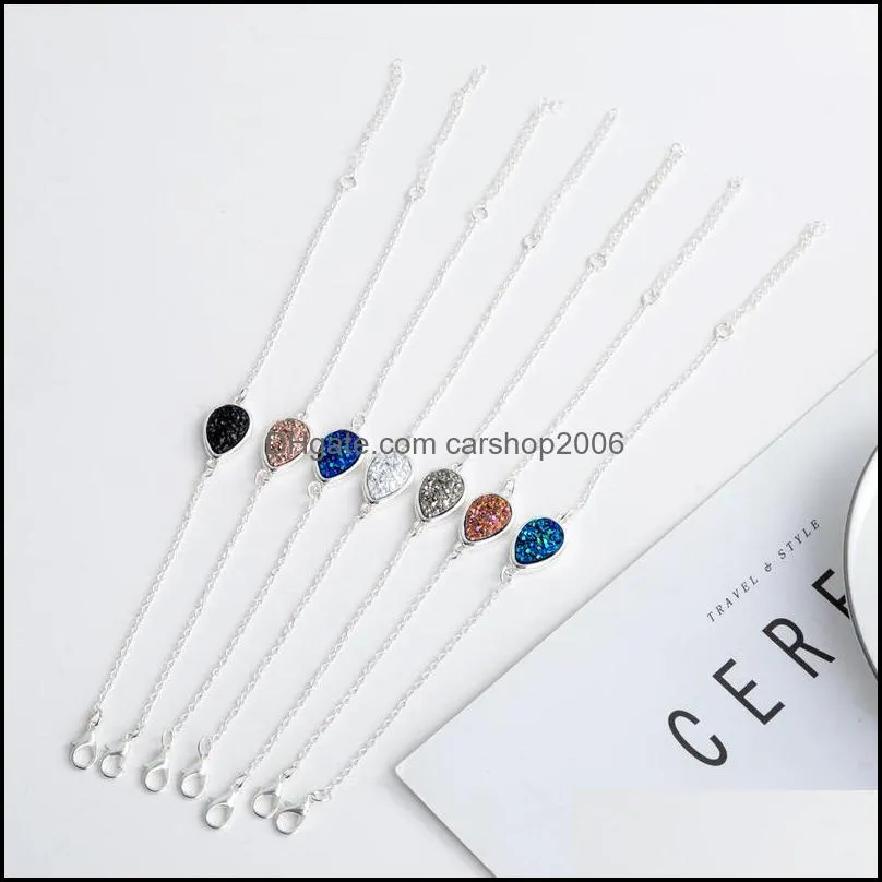 New styles 6 Colors Waterdrop Drusy Druzy Bracelet Link Chain Resin Geometric Stone Bracelet for women jewelry