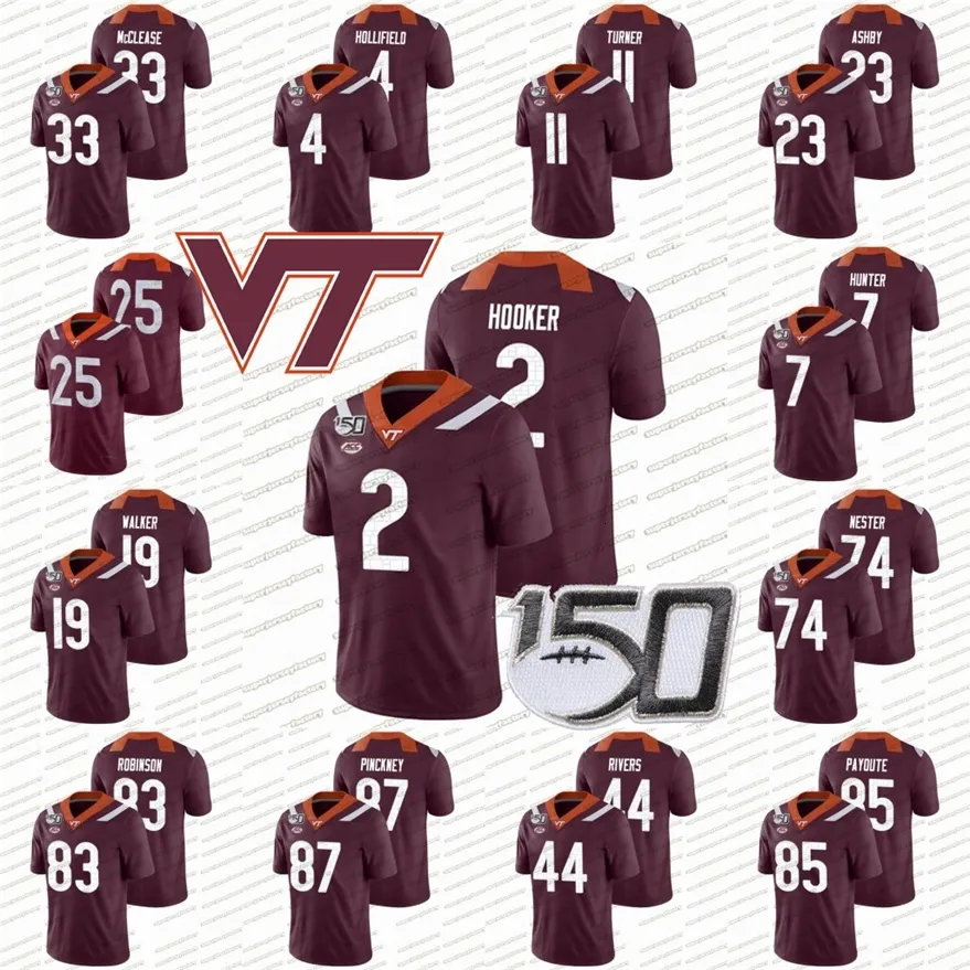 A3740 Virginia Tech Hokies 150 maglia 2 Hendon Hooker Tayvion Robinson Quincy Patterson Tre Turner Devon Hunter Rayshard Ashby College Football