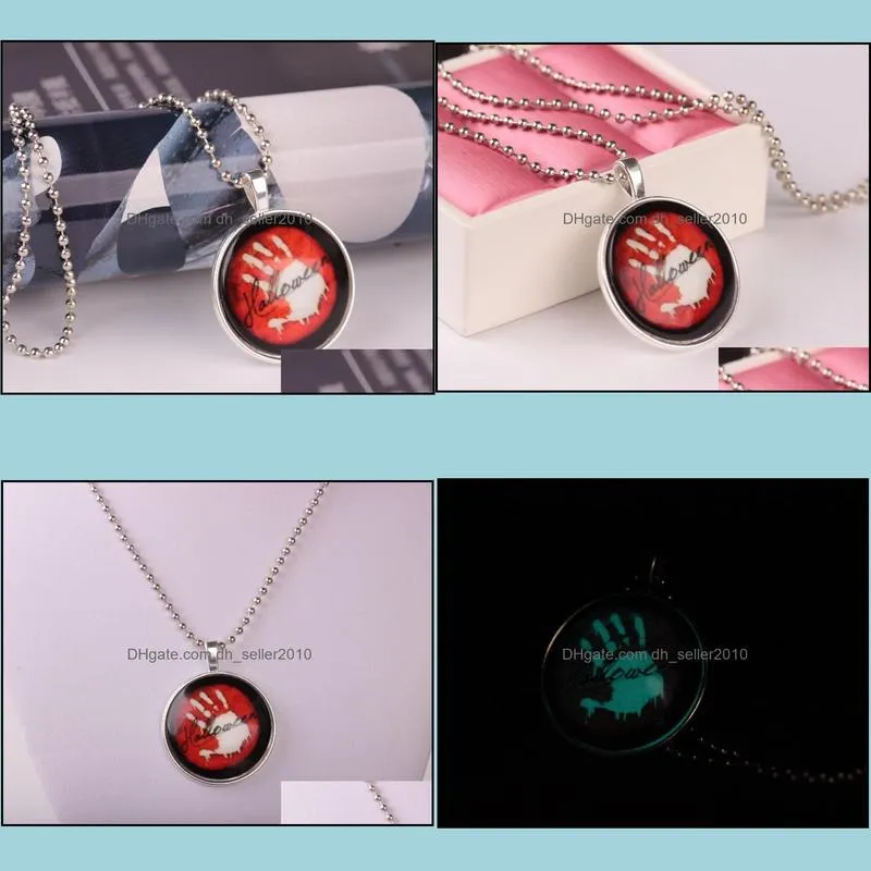 pretty halloween beautifully necklace glow in the dark glass pendants necklaces the palm luminous necklace