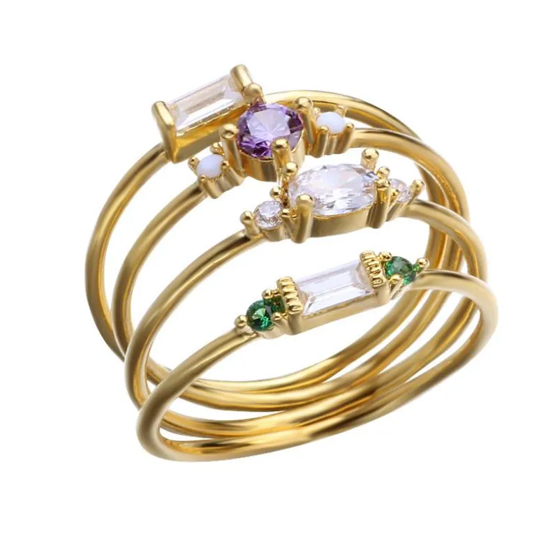 4 Pcs/Set Crystal Zircon Gold Ring Set 2019 Vintage Bohemian Women Engagement Party Ring Set Jewelry