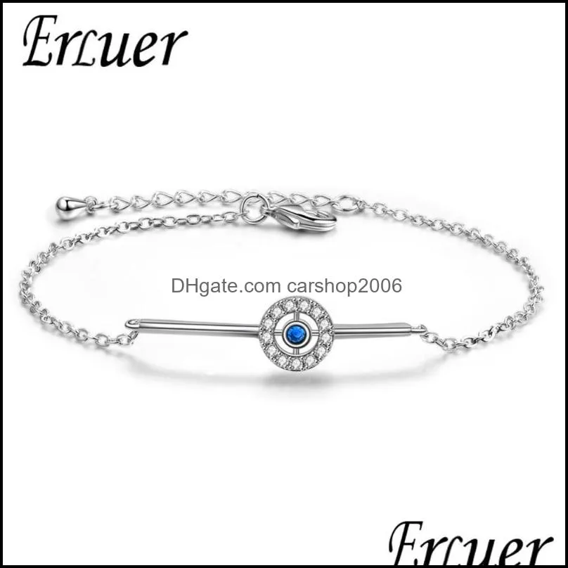 Charm Bracelets ERLUER Trendy Silver Color Blue Eyes Round Adjustable Fashion For Women Jewelry Gift1