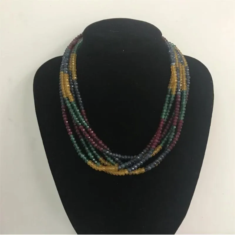 Chains Hand Knotted Necklace 2 4mm Natural Jewelry Emeralds Rubys Sapphires Citrines 6 Strands 42-46cm Fashion JewelryChains