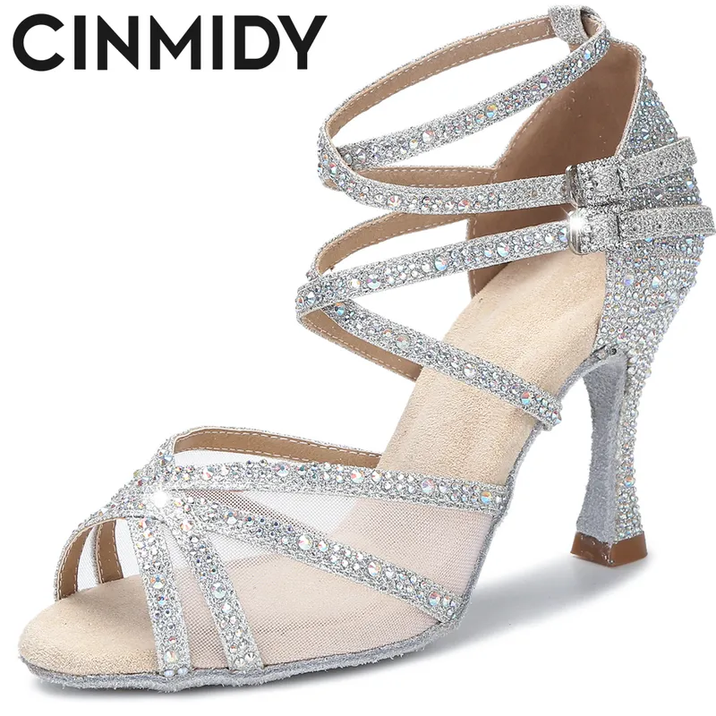 CINMIDY Latin Dance Schuhe Frauen Rumba Samba Ballroom Party Damen Tanzen Heels Schwarz Sexy Sandalen Goldene Hochzeit 220721