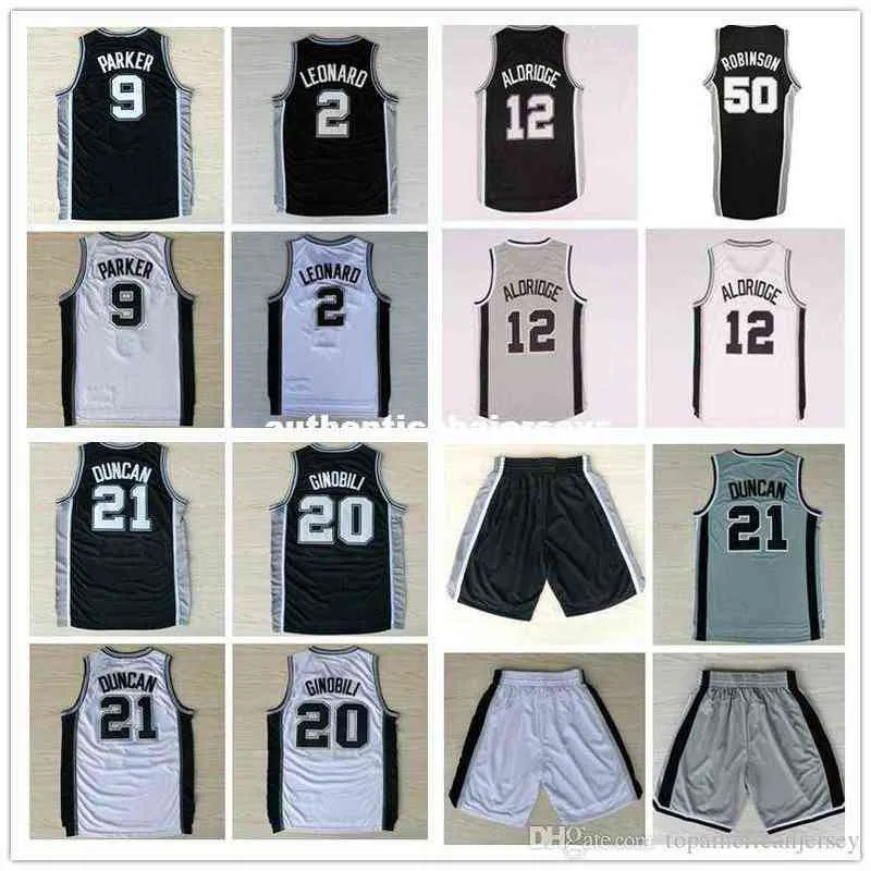 TD #21 KL #2 LaMarcus Aldridge #12 Tony Parker #9 Manu Ginobili #20 David Robinson #50 Jersey de basquete NCAA College