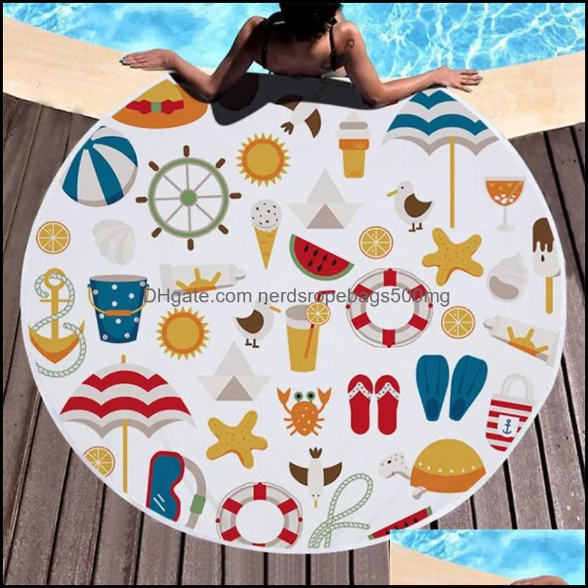 Beach Towels Tropical Printed Large Outdoor Camping Picnic Microfiber Round Fabric Bath Towel for Living Room Home Decorative RRE13469