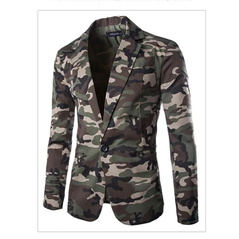 Mens Suits Blazers Military Camouflage Slim Fit Fashion Blazer