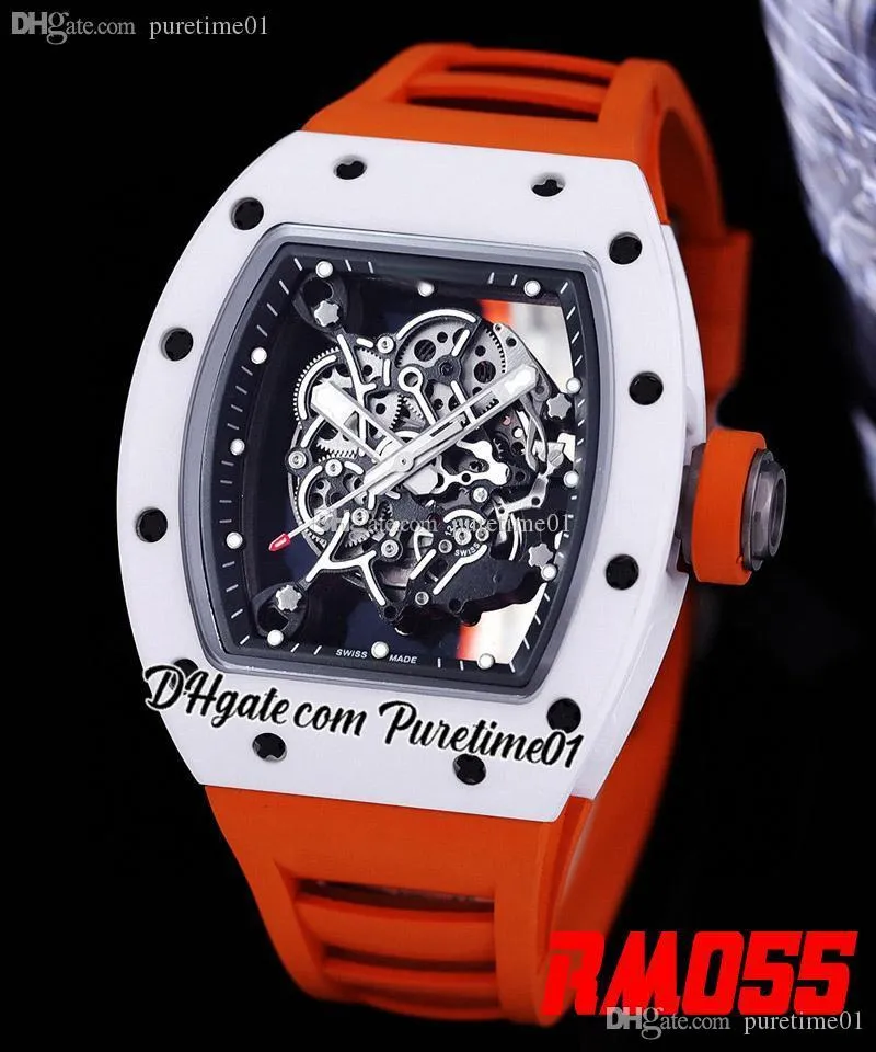 2022 Bubba Watson Miyota Automatic Mens Watch White Ceramic Case Skeleton Dial Orange Rubber Strap 6 Styles Super Edition Puretime01 055F6