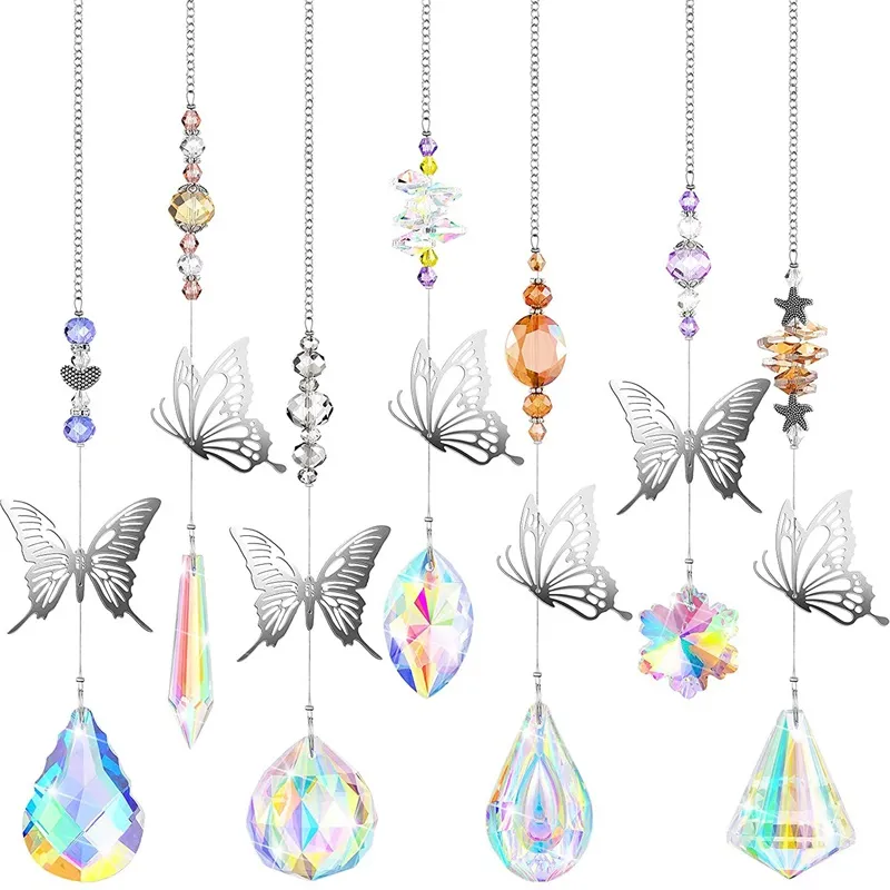 زخارف الحديقة Suncatcher Butterfly Crystal Rainbow Maker Light Car Pendant Window Hanging Sun Casher Decoration Witchy Boho Room Fairy Decor 20220616 D3