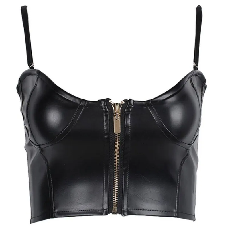 Zaldita Soutien-Gorge Push-Up En Cuir Verni Ouvert - Top Bra Sexy Zipper Erotique Pour Femme