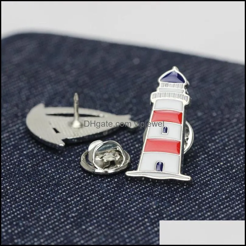 european lighthouse sailing rudder fish shape brooches cartoon ocean series boat alloy sailor lapel pin for unisex travel beach backpack clothes badges