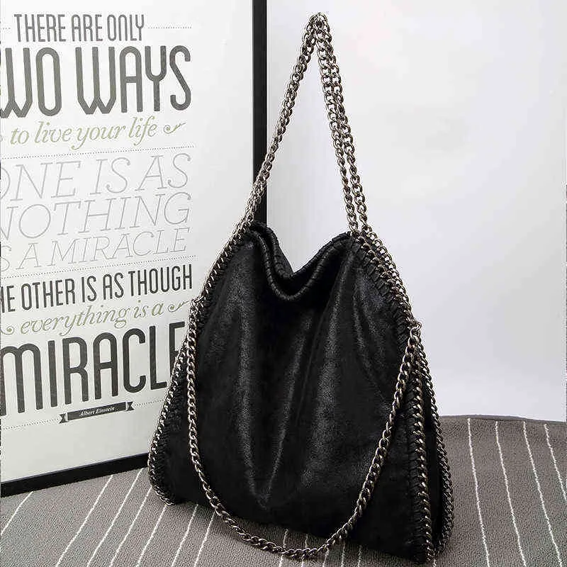 Большая складная сумка через плечо с тремя цепями для женщин 2020 Tote Messenger Bag Lady Luxury Handbags Black G220421