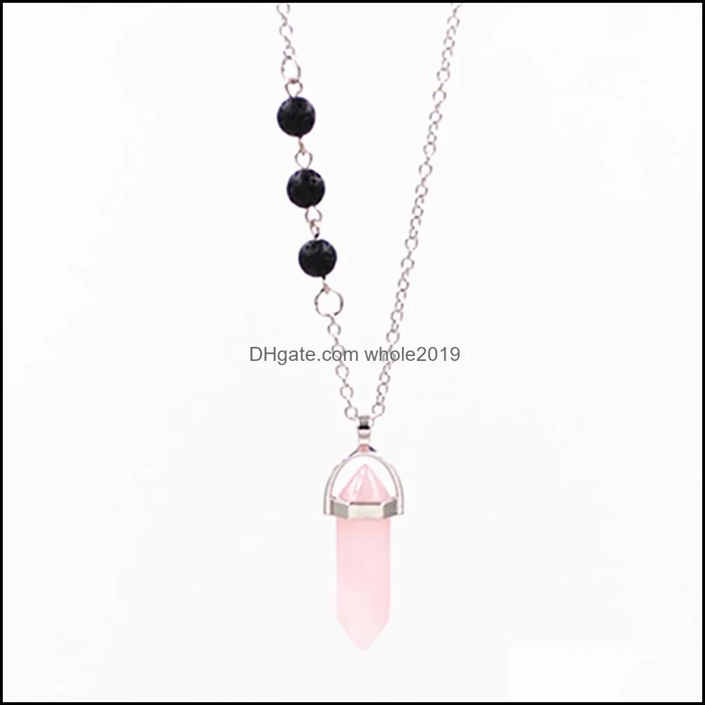 hexagonal crystal pink purple quartz natural stone druzy drusy necklace lava stone essential oil diffuser necklace