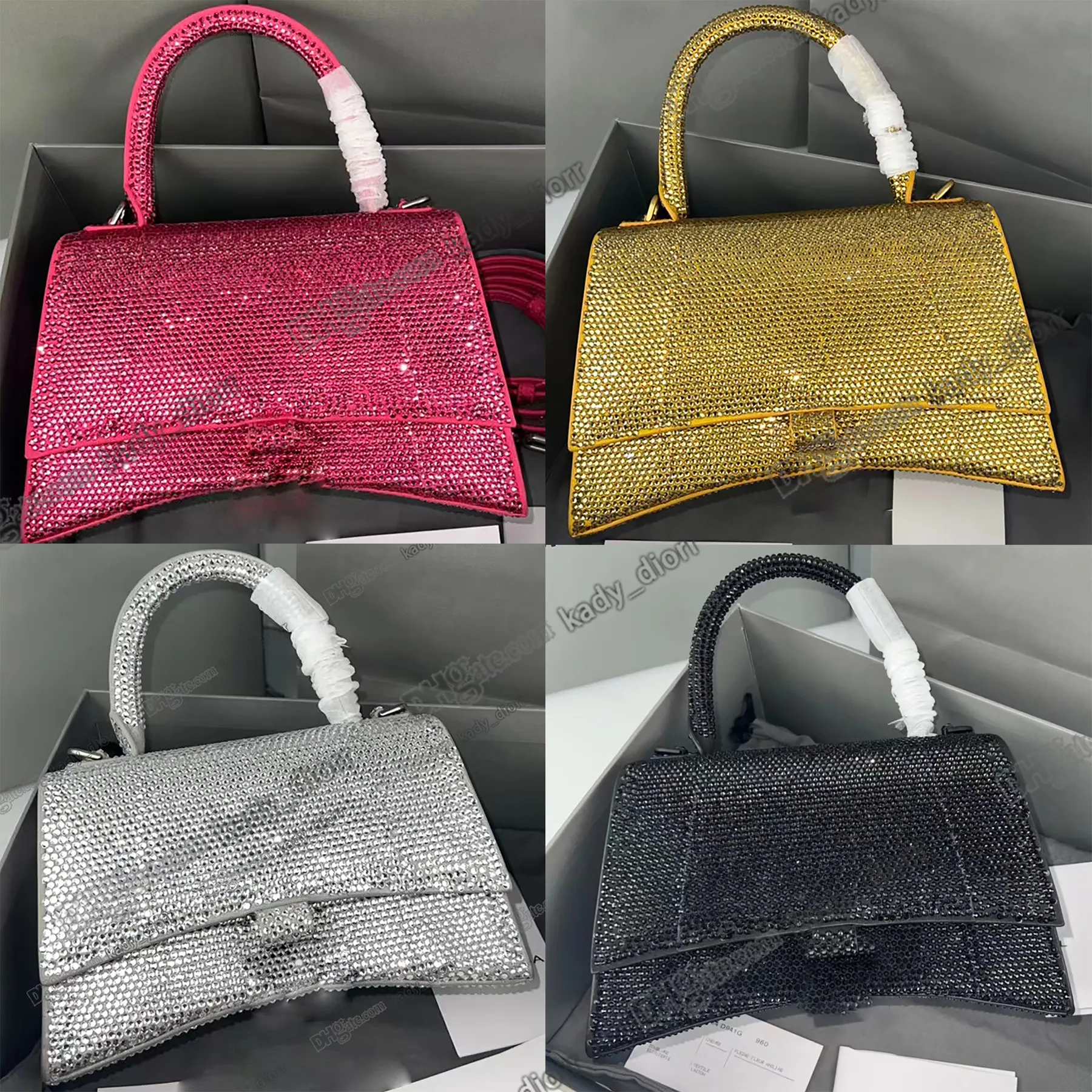 Homglass XS Handbag Crossbody Bag Rhinestone Suede Gray Becerro Bag Bolsos de hardware Silver Designer Billetera de lujo Bolso de calidad superior Calidad