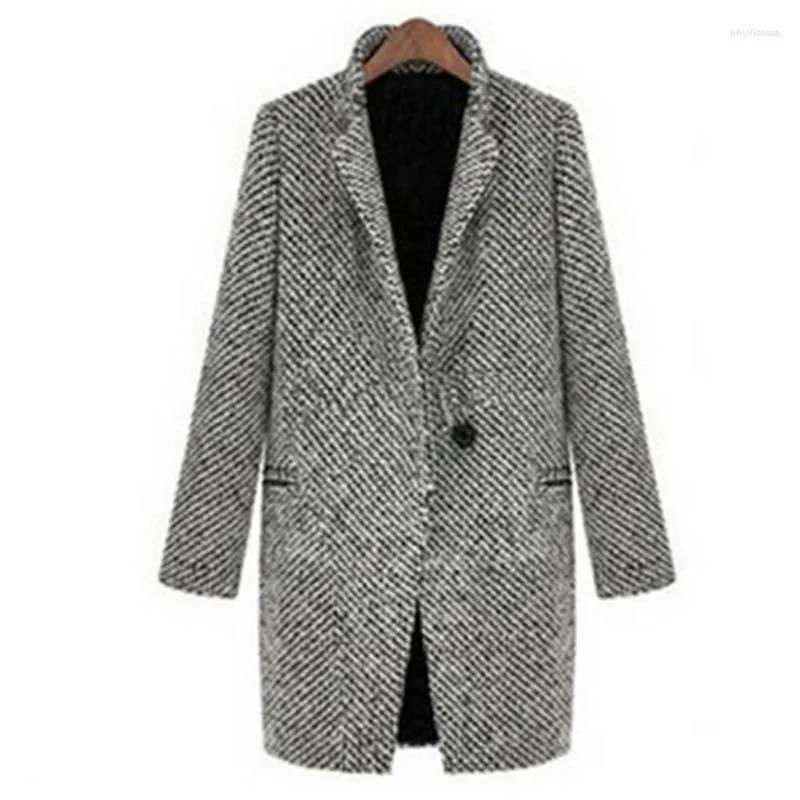 Cappotto da donna in misto lana manica lunga da donna elegante autunno inverno tinta unita slim fit cardigan caldo addensato lana midi giacca donna Phyl