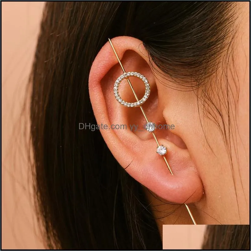 vintage crystal climber earrings for women gold chain stud earring ear hook cuff jewelry free dhl q604fz