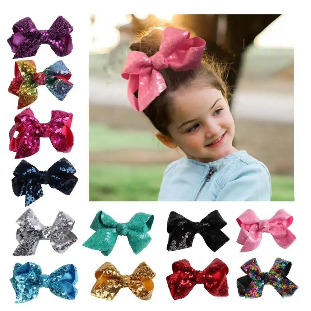 15 Mollette con paillettes per bambini Fiocco per bambini Fermaglio per capelli in cotone Fiocchi per capelli per bambini Ragazze Accessori boutique colori 10 cm / 4 pollici