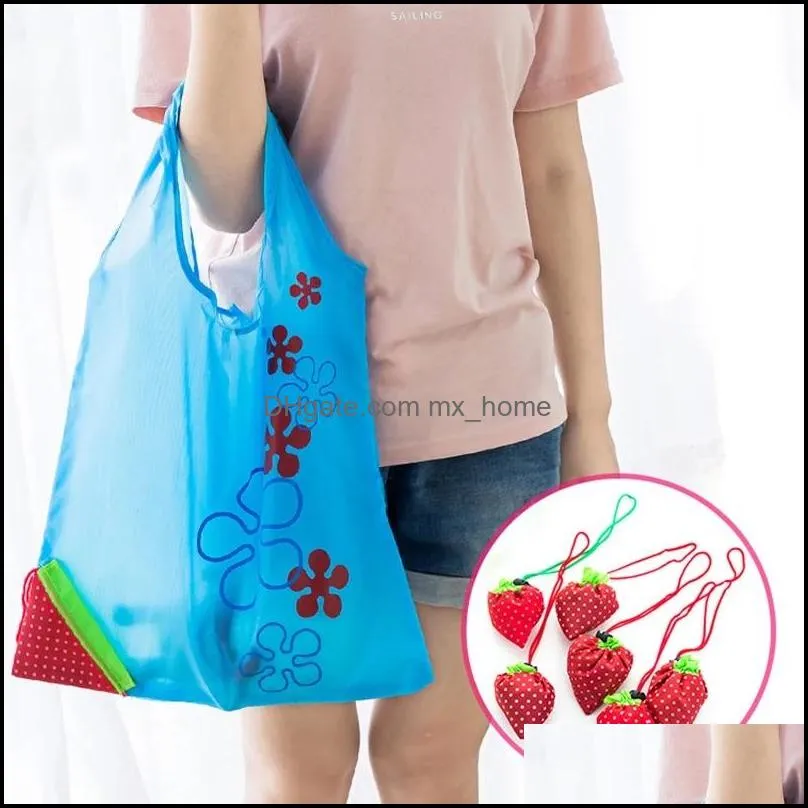 storage handbag strawberry grapes pineapple foldable shopping bags reusable folding grocery nylon large bag random color wll61