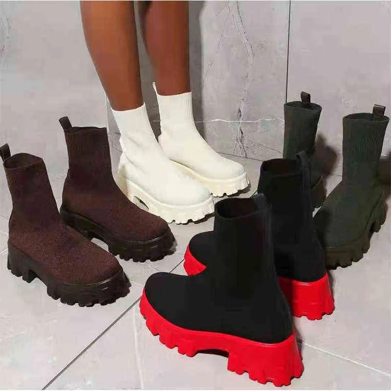 الكاحل Sock Stretch Boots Designer منصة ثلج Boots Snow Boots New Winter Warm Fashion Mid Enels Knitting Chelsea Women Shoes 220514