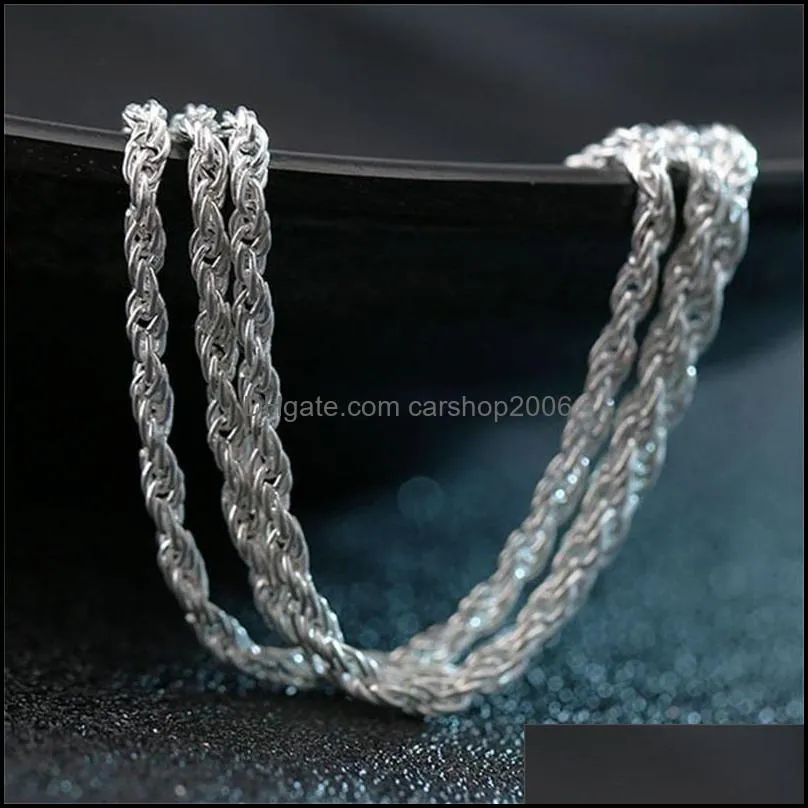 DOTEFFIL 925 Sterling Silver 16/18/20/22/24 Inch 3mm Hemp Rope Chain Necklace For Women Fashion Wedding Charm Jewelry 1224 T2