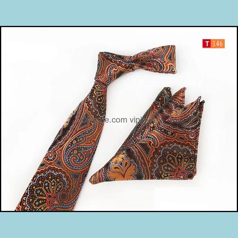 luxury mens neck ties set square scarf floral paisley wedding party tie pocket squares cufflinks man fashion accessories