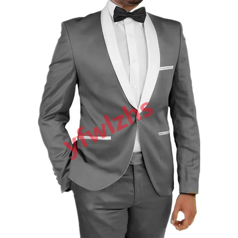 Klassisk en knapp bröllop smoking sjal lapel mens passar två stycken formell affärsmän jacka blazer brudgum tuxedo kappbyxor 01207