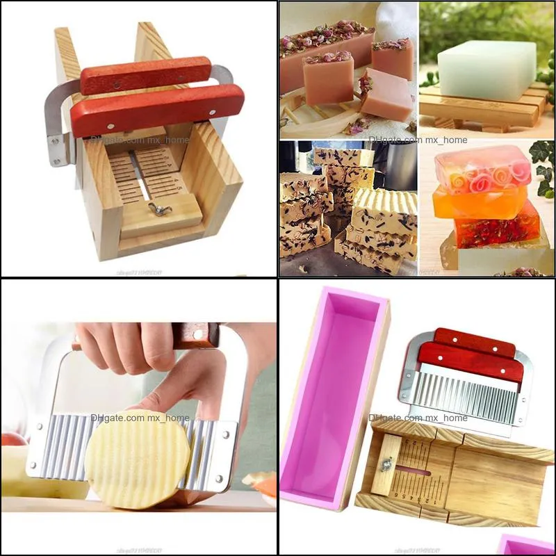 baking & pastry tools wooden soap loaf cutter mold and set rectangle silicone with wood box straight wavy n02 21 dropship