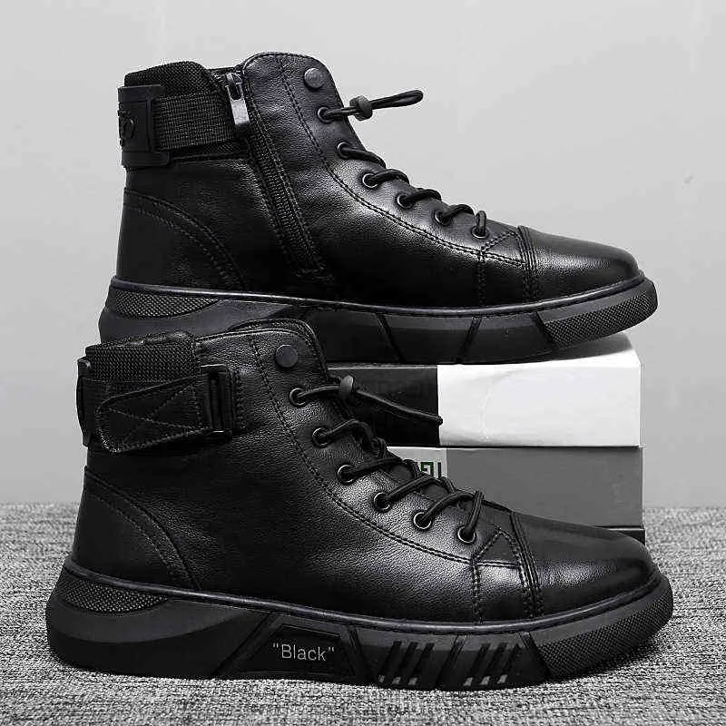 Boots Ankle Black Pu Leather Men Shoes Autumn Winter Comfortable High-top Casual 2022 Fashion Leahter Platform Man 220805